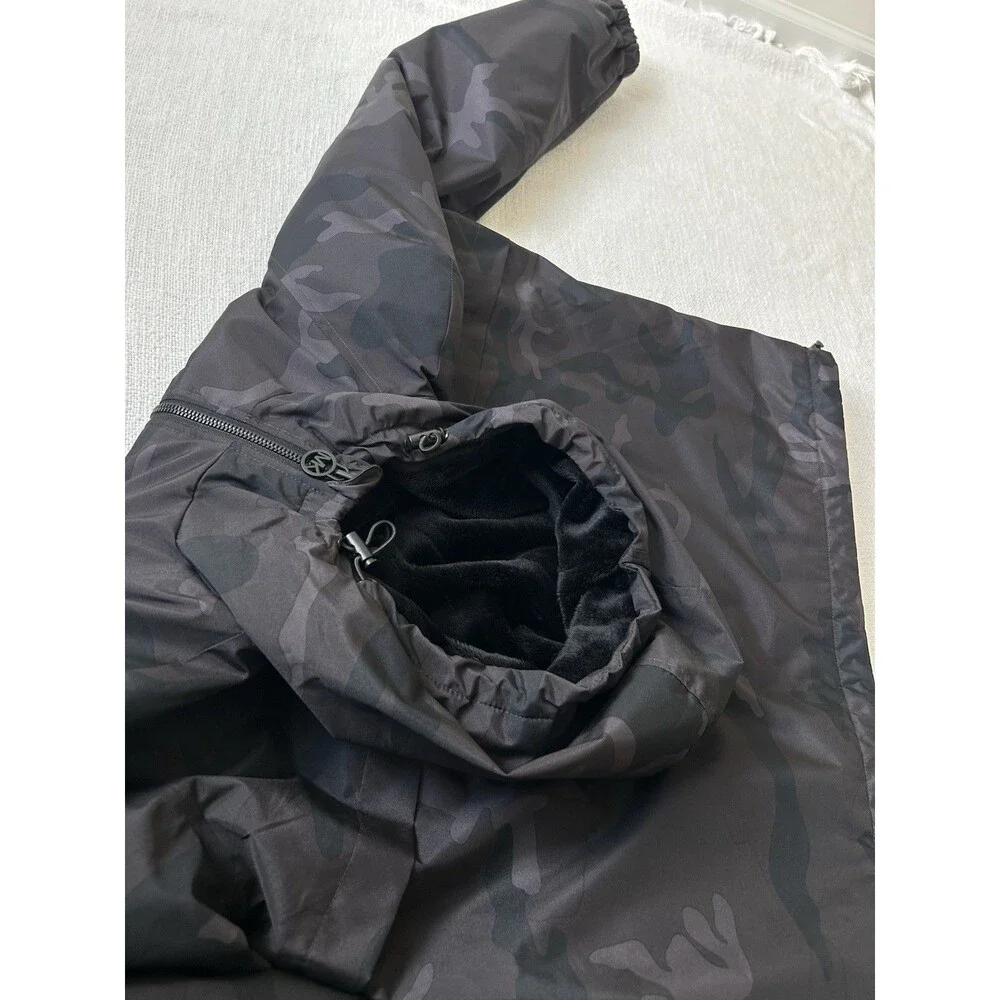 Michael Kors Black Gray Camouflage Hooded Jacket Size L Zippers Pockets